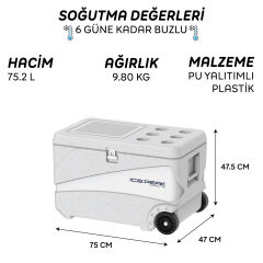 IcePeak CoolCraft 80 Tekerlekli Buzluk 75.2 Litre-BEYAZ