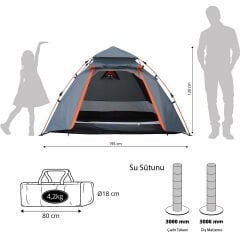 Where Tomorrow Kuppel Otomatik Çadır-GRİ