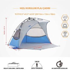 Mobihome Otomatik Plaj Çadırı-MAVİ