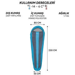FreeCamp Trek Lite Classic 300 Uyku Tulumu-MAVİ