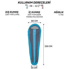 FreeCamp Trek Lite Classic 300 Uyku Tulumu-MAVİ