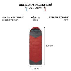 FreeCamp Traveller Envelope Uyku Tulumu-KIRMIZI