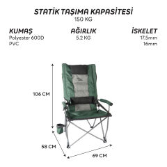 FreeCamp Reyna Katlanır Sandalye-HAKİ-SİYAH
