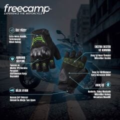 FreeCamp Power Yarım Parmak Motosiklet Eldiveni EN 13594-SİYAH-YEŞİL