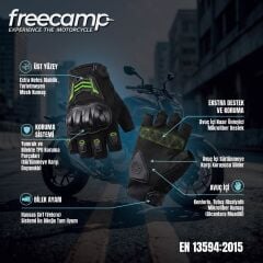 FreeCamp Power Yarım Parmak Motosiklet Eldiveni EN 13594-SİYAH-YEŞİL