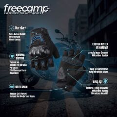 FreeCamp Power Yarım Parmak Motosiklet Eldiveni EN 13594-SİYAH-MAVİ