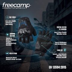 FreeCamp Power Yarım Parmak Motosiklet Eldiveni EN 13594-SİYAH-MAVİ