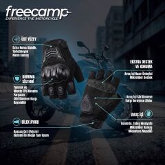 FreeCamp Power Yarım Parmak Motosiklet Eldiveni-SİYAH-GRİ