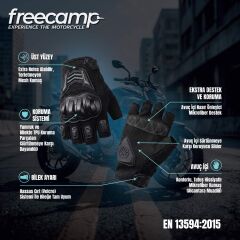 FreeCamp Power Yarım Parmak Motosiklet Eldiveni EN 13594-SİYAH-GRİ