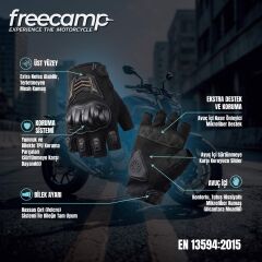FreeCamp Power Yarım Parmak Motosiklet Eldiveni EN 13594-SİYAH-TURUNCU