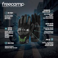 FreeCamp Power Tam Parmak Motosiklet Eldiveni-SİYAH-TURUNCU
