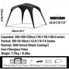 BlackDog Instant Pavilion Gazebo 300x300x215cm Siyah