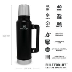 Stanley Klasik Vakumlu Çelik Termos 1.4  Litre SİYAH