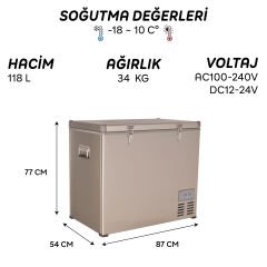 Icepeak Danfo 120 DX Kompresörlü Çift Kontrollü Oto Buzdolabı 118 Litre