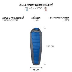 FreeCamp Trekker Mummy Uyku Tulumu-MAVİ