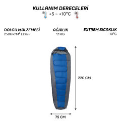 FreeCamp Trekker Mummy Uyku Tulumu-MAVİ