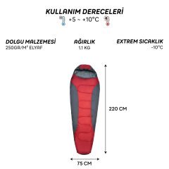 FreeCamp Trekker Mummy Uyku Tulumu-KIRMIZI