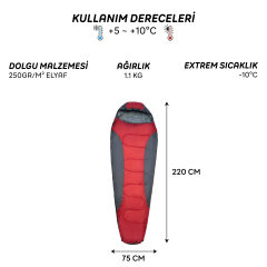FreeCamp Trekker Mummy Uyku Tulumu-KIRMIZI