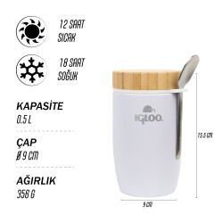 Igloo Bamboo Yemek Termosu 500ml-BEYAZ